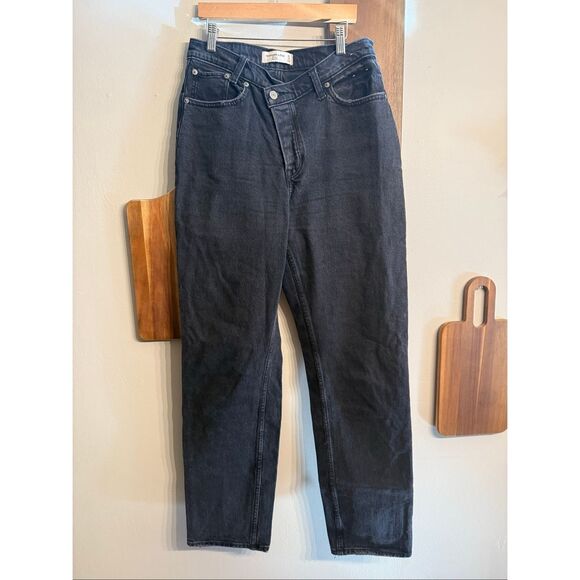 Abercrombie & Fitch Black Denim Long The Dad High-Rise Crossover Jeans Size 27/4 - Picture 1 of 5